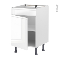 Meuble de cuisine - Bas - Faux tiroir haut - IPOMA Blanc brillant - 1 porte  - L50 x H70 x P58 cm