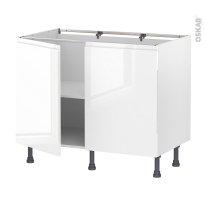 Meuble de cuisine - Bas - IPOMA Blanc brillant - 2 portes - L100 x H70 x P58 cm