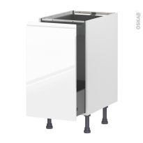 Meuble de cuisine - Bas coulissant - IPOMA Blanc brillant - 1 porte 1 tiroir à l'anglaise - L40 x H70 x P58 cm