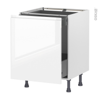 Meuble de cuisine - Bas coulissant - IPOMA Blanc brillant - 1 porte 1 tiroir à l'anglaise - L60 x H70 x P58 cm