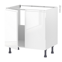 Meuble de cuisine - Sous évier - IPOMA Blanc brillant - 2 portes - L80 x H70 x P58 cm