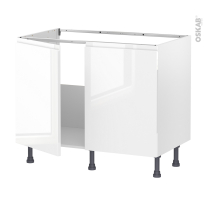 Meuble de cuisine - Sous évier - IPOMA Blanc brillant - 2 portes - L100 x H70 x P58 cm