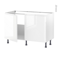 Meuble de cuisine - Sous évier - IPOMA Blanc brillant - 2 portes - L120 x H70 x P58 cm
