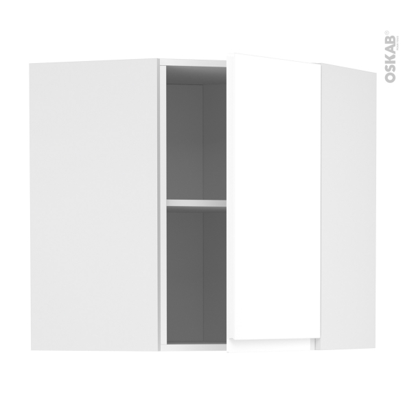Meuble de cuisine - Angle haut - IPOMA Blanc brillant - 1 porte N°85 L38,8 cm - L65 x H70 x P37 cm