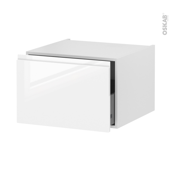 Meuble de cuisine - Bas suspendu - IPOMA Blanc brillant - 1 casserolier - L60 x H41 x P58 cm