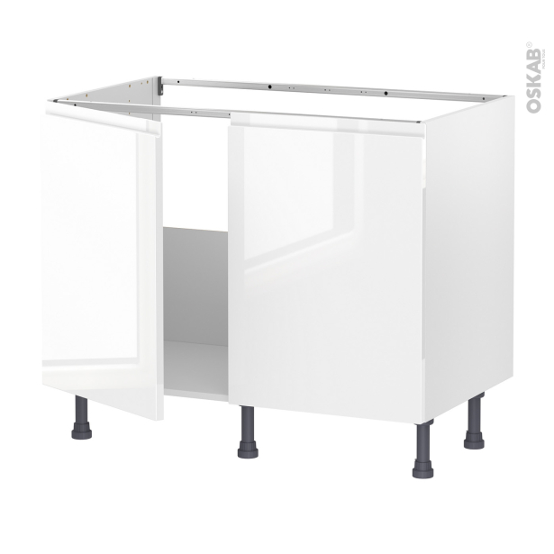 Meuble de cuisine Sous évier <br />IPOMA Blanc brillant, 2 portes, L100 x H70 x P58 cm 