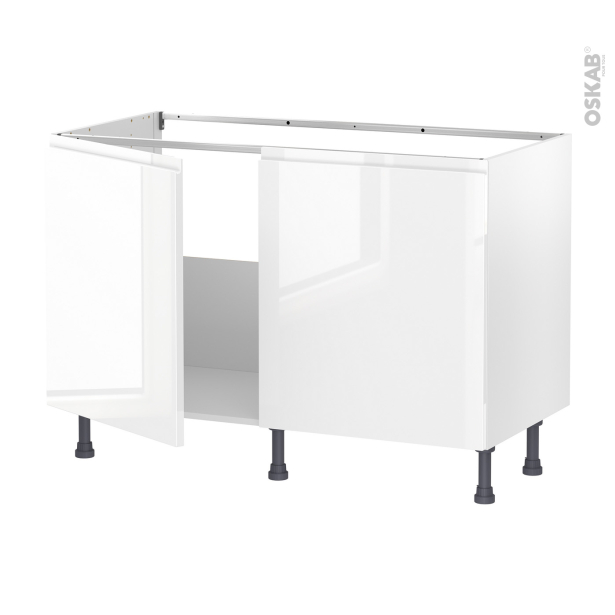 Meuble de cuisine Sous évier <br />IPOMA Blanc brillant, 2 portes, L120 x H70 x P58 cm 