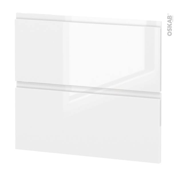 Façades de cuisine 2 tiroirs N°60 <br />IPOMA Blanc brillant, L80 x H70 cm 
