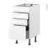 #Meuble de cuisine - Casserolier - Faux tiroir haut - IPOMA Blanc brillant - 3 tiroirs - L40 x H70 x P58 cm