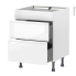 #Meuble de cuisine - Casserolier - Faux tiroir haut - IPOMA Blanc brillant - 2 tiroirs - L60 x H70 x P58 cm