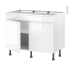 #Meuble de cuisine Bas <br />Faux tiroir haut, IPOMA Blanc brillant, 2 portes, L100 x H70 x P58 cm 