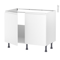 Meuble de cuisine - Sous évier - IPOMA Blanc mat - 2 portes - L100 x H70 x P58 cm