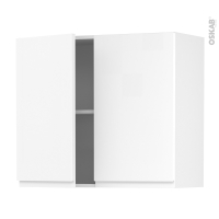 Meuble de cuisine - Haut ouvrant - IPOMA Blanc mat - 2 portes - L80 x H70 x P37 cm