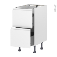 Meuble de cuisine - Casserolier - IPOMA Blanc mat - 2 tiroirs - L40 x H70 x P58 cm