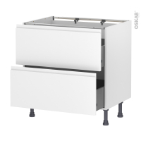 Meuble de cuisine - Casserolier - IPOMA Blanc mat - 2 tiroirs - L80 x H70 x P58 cm