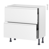 Meuble de cuisine - Casserolier - IPOMA Blanc mat - 2 tiroirs - L80 x H70 x P37 cm
