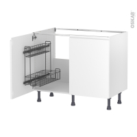 Meuble de cuisine - Sous évier - IPOMA Blanc mat - 2 portes lessiviel - L100 x H70 x P58 cm