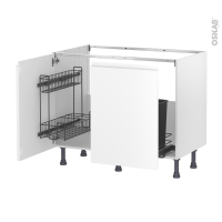 Meuble de cuisine - Sous évier - IPOMA Blanc mat - 2 portes lessiviel-poubelle coulissante  - L100 x H70 x P58 cm