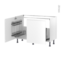 Meuble de cuisine - Sous évier - IPOMA Blanc mat - 2 portes lessiviel-poubelle coulissante  - L120 x H70 x P58 cm