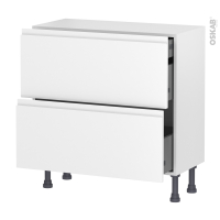 Meuble de cuisine - Casserolier - IPOMA Blanc mat - 2 tiroirs 1 tiroir à l'anglaise - L80 x H70 x P37 cm
