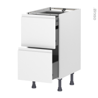 Meuble de cuisine - Casserolier - IPOMA Blanc mat - 2 tiroirs 1 tiroir à l'anglaise - L40 x H70 x P58 cm