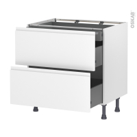 Meuble de cuisine - Casserolier - IPOMA Blanc mat - 2 tiroirs 1 tiroir à l'anglaise - L80 x H70 x P58 cm