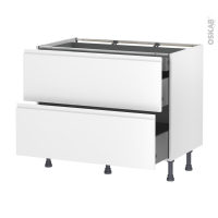 Meuble de cuisine - Casserolier - IPOMA Blanc mat - 2 tiroirs 1 tiroir à l'anglaise - L100 x H70 x P58 cm