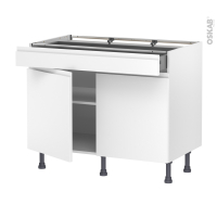 Meuble de cuisine - Bas - IPOMA Blanc mat - 2 portes 1 tiroir - L100 x H70 x P58 cm