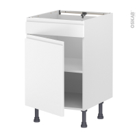 Meuble de cuisine - Bas - Faux tiroir haut - IPOMA Blanc mat - 1 porte  - L50 x H70 x P58 cm