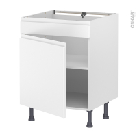 Meuble de cuisine - Bas - Faux tiroir haut - IPOMA Blanc mat - 1 porte - L60 x H70 x P58 cm