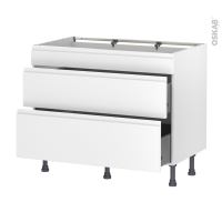 Meuble de cuisine - Casserolier - Faux tiroir haut - IPOMA Blanc mat - 2 tiroirs - L100 x H70 x P58 cm