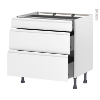 Meuble de cuisine - Casserolier - IPOMA Blanc mat - 3 tiroirs - L80 x H70 x P58 cm
