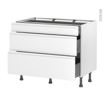 Meuble de cuisine - Casserolier - IPOMA Blanc mat - 3 tiroirs - L100 x H70 x P58 cm