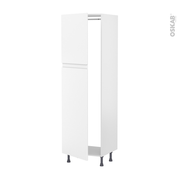 Colonne de cuisine N°2721 - Armoire frigo encastrable - IPOMA Blanc mat - 2 portes - L60 x H195 x P58 cm
