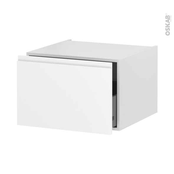 Meuble de cuisine - Bas suspendu - IPOMA Blanc mat - 1 casserolier - L60 x H41 x P58 cm