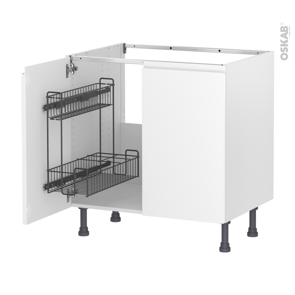 Meuble de cuisine - Sous évier - IPOMA Blanc mat - 2 portes lessiviel - L80 x H70 x P58 cm