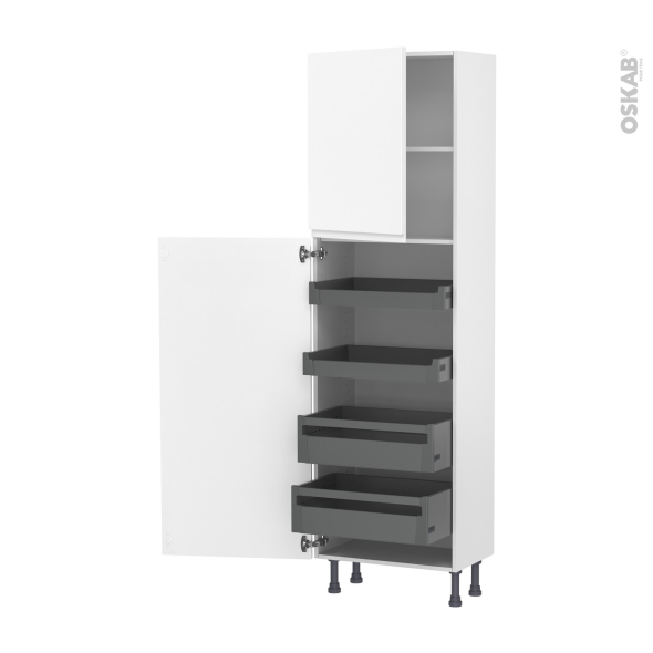 Colonne de cuisine N°2127 - Armoire de rangement - IPOMA Blanc mat - 4 tiroirs à l'anglaise - L60 x H195 x P37 cm