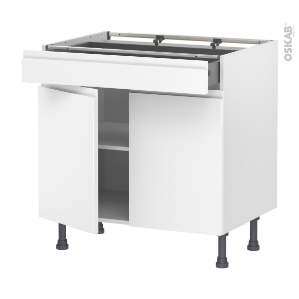 Meuble de cuisine - Bas - IPOMA Blanc mat - 2 portes 1 tiroir - L80 x H70 x P58 cm
