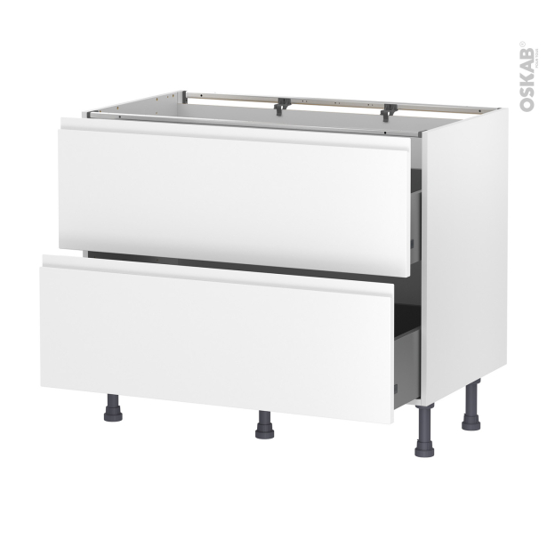 Meuble de cuisine Casserolier <br />IPOMA Blanc mat, 2 tiroirs, L100 x H70 x P58 cm 
