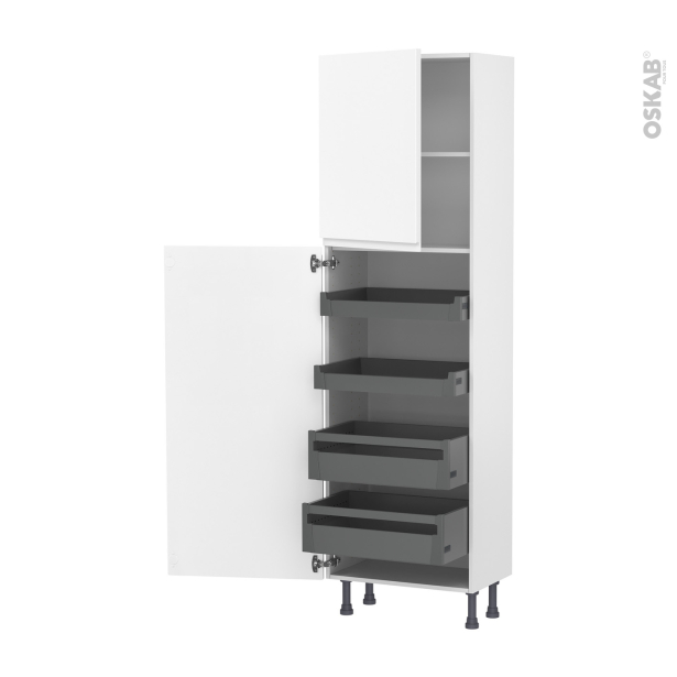 Colonne de cuisine N°2127 Armoire de rangement <br />IPOMA Blanc mat, 4 tiroirs à l'anglaise, L60 x H195 x P37 cm 