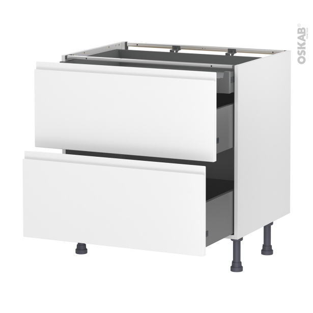 Meuble de cuisine Casserolier <br />IPOMA Blanc mat, 2 tiroirs 1 tiroir à l'anglaise, L80 x H70 x P58 cm 