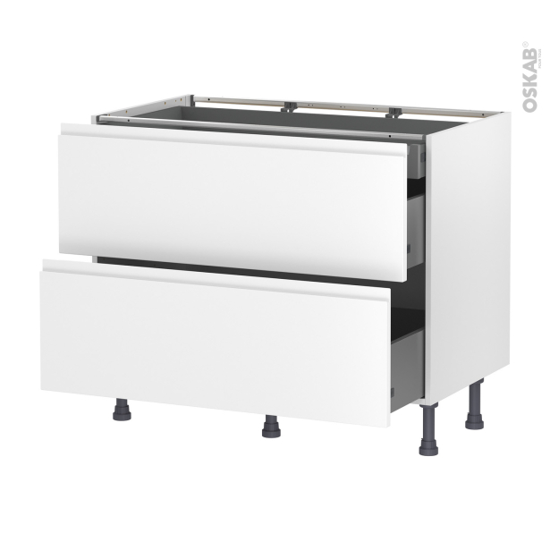 Meuble de cuisine Casserolier <br />IPOMA Blanc mat, 2 tiroirs 1 tiroir à l'anglaise, L100 x H70 x P58 cm 