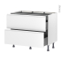 #Meuble de cuisine Casserolier <br />IPOMA Blanc mat, 2 tiroirs 1 tiroir à l'anglaise, L100 x H70 x P58 cm 