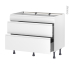 #Meuble de cuisine Casserolier <br />Faux tiroir haut, IPOMA Blanc mat, 2 tiroirs, L100 x H70 x P58 cm 