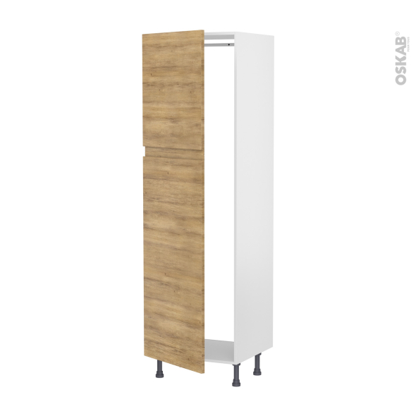 Colonne de cuisine N°2721 - Armoire frigo encastrable - IPOMA Chêne naturel - 2 portes - L60 x H195 x P58 cm