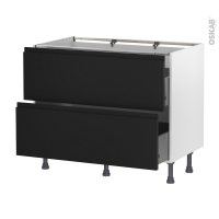 Meuble de cuisine - Casserolier - IPOMA Noir mat - 2 tiroirs - L100 x H70 x P58 cm