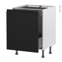 Meuble de cuisine - Bas coulissant - IPOMA Noir mat - 1 porte 1 tiroir à l'anglaise - L60 x H70 x P58 cm