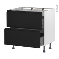 Meuble de cuisine - Casserolier - IPOMA Noir mat - 2 tiroirs - L80 x H70 x P58 cm