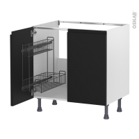 Meuble de cuisine - Sous évier - IPOMA Noir mat - 2 portes lessiviel - L80 x H70 x P58 cm