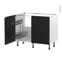 Meuble de cuisine - Sous évier - IPOMA Noir mat - 2 portes lessiviel - L100 x H70 x P58 cm